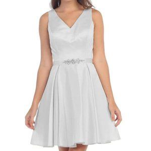 Starbox USA 6148 V-Neck Satin A-line Dress Short Homecoming Sleeveless